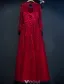 Glamorous Evening Dresses 2017 Scoop Neckline Applique Lace Burgundy Tulle Dress With Long Sleeves