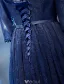 Glitter Prom Dresses 2017 Beading Scoop Neckline Navy Blue Lace Dress With Bow Sash