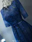 Elegant Evening Dresses 2017 Scoop Neckline Applique Lace Navy Blue Dress