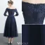 Eleganckie Sukienki Na Bal Studniówkę 2017 Off The Shoulder 3/4 Rękawy Granatowej Sukience