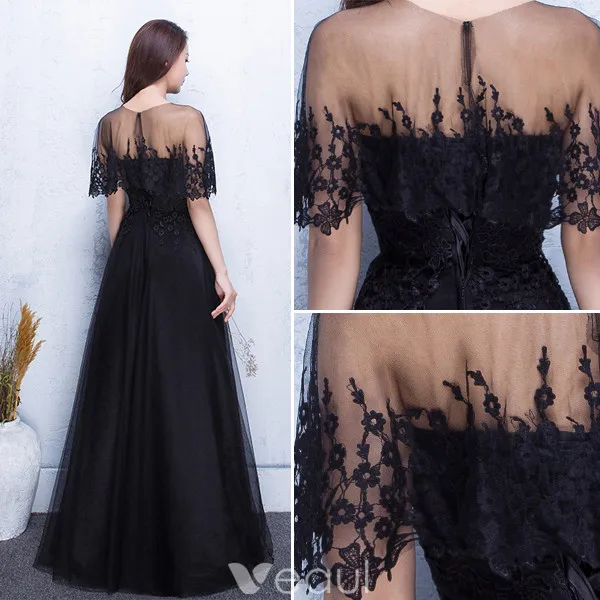 Belle Robe De Soirée 2017 Dentelle Applique Avec Robe Longue Noire
