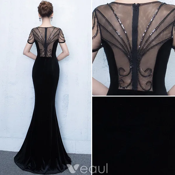 Elegant Havfrue Selskapskjoler 2017 Scoop Halsen Beaded Svart Kjole