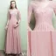 Glamorous Evening Dresses V-neck Ruffle Pink Chiffon Dress With Sleeves