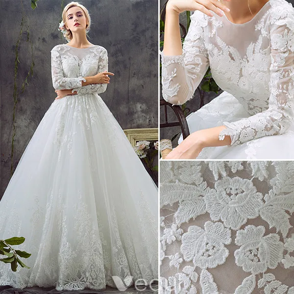 Glamorous A-line Wedding Dresses 2017 Scoop Neck Applique Lace Bridal Gowns With Train Glamorous A-line Wedding Dresses 2017 Scoop Neck Applique Lace Bridal Gowns With Train