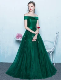 Robes De Bal Élégantes 2017 De L'épaule Vert Foncé Longue Robe Dos Nu