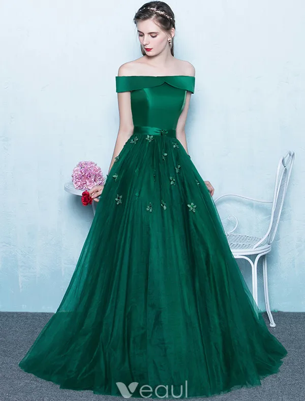 Robes De Bal Élégantes 2017 De L'épaule Vert Foncé Longue Robe Dos Nu