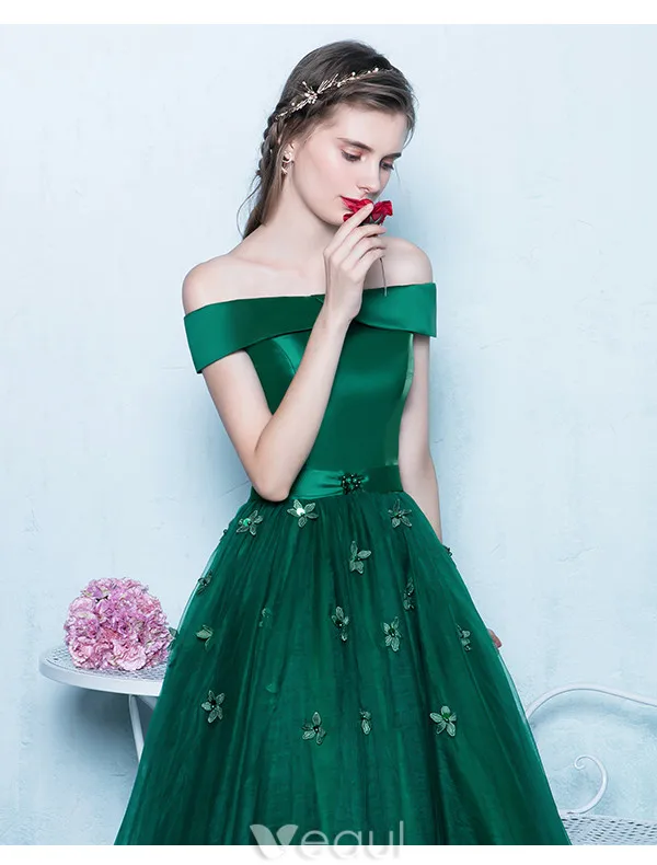 Robes De Bal Élégantes 2017 De L'épaule Vert Foncé Longue Robe Dos Nu