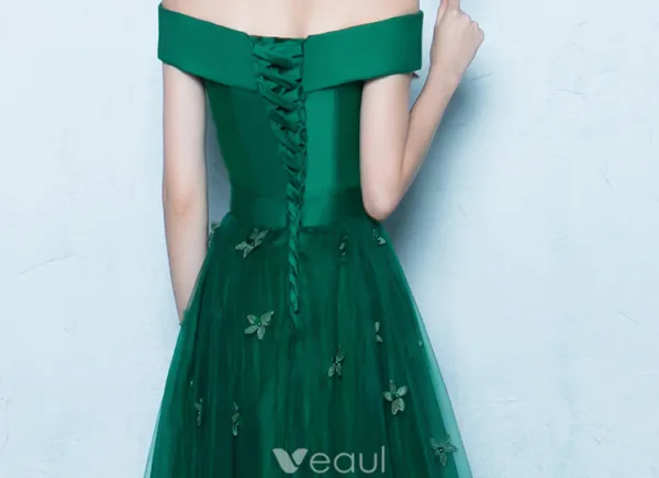 Robes De Bal Élégantes 2017 De L'épaule Vert Foncé Longue Robe Dos Nu