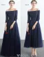 Eleganckie Sukienki Na Bal Studniówkę 2017 Off The Shoulder 3/4 Rękawy Granatowej Sukience
