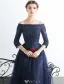 Eleganckie Sukienki Na Bal Studniówkę 2017 Off The Shoulder 3/4 Rękawy Granatowej Sukience
