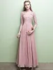 Glamourösen Abendkleider V-ausschnitt Rüsche Rosa Chiffon Kleid Mit Ärmeln