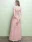 Glamorous Evening Dresses V-neck Ruffle Pink Chiffon Dress With Sleeves