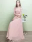 Glamorous Evening Dresses V-neck Ruffle Pink Chiffon Dress With Sleeves