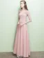 Glamorous Evening Dresses V-neck Ruffle Pink Chiffon Dress With Sleeves