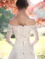 Elegant A-line Wedding Dresses 2017 Off The Shoulder Beading Applique Lace Bridal Gowns With Sleeves