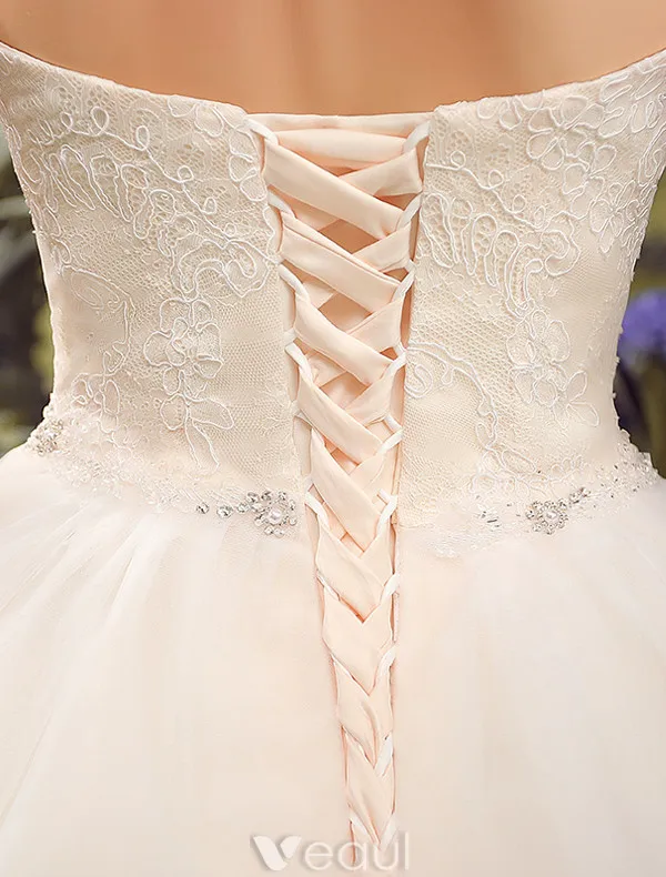 Enkel Champagne Brudekjoler 2017 Kjæreste Applique Blonder Ballkjole