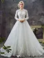Glamorous A-line Wedding Dresses 2017 Scoop Neck Applique Lace Bridal Gowns With Train
