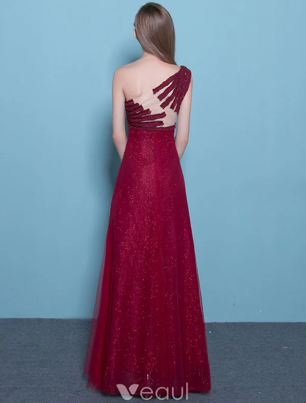 Sexy Sequin Evening Dress 2017 One Shoulder Long Formal Dress Backless