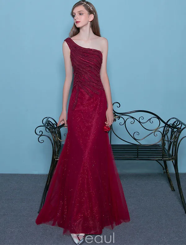 Sexy Sequin Evening Dress 2017 One Shoulder Long Formal Dress Backless