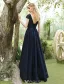 Elegant Evening Dresses 2017 Beading Scoop Neckline Navy Blue Asymmetrical Lace Dress