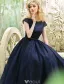 Elegant Evening Dresses 2017 Beading Scoop Neckline Navy Blue Asymmetrical Lace Dress