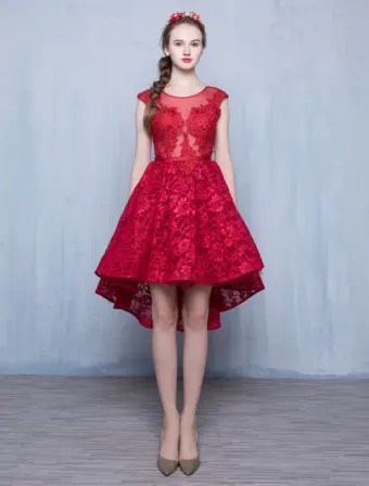 Sexy Cocktail Dress 2017 Scoop Neck Asymmetrical Lace Dress Backless