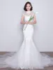 Stunning Mermaid Wedding Dresses 2017 High Neck Applique Lace Sequins Bridal Gowns