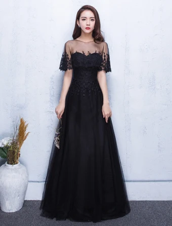 Belle Robe De Soirée 2017 Dentelle Applique Avec Robe Longue Noire