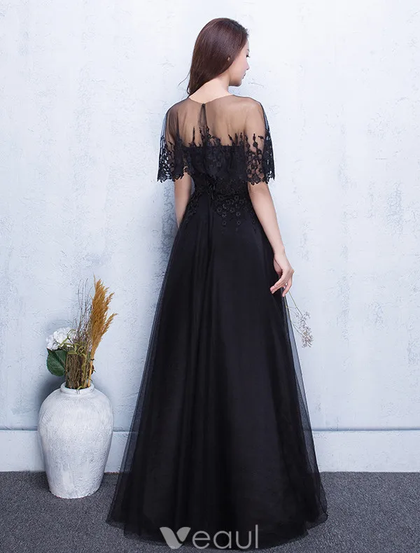 Belle Robe De Soirée 2017 Dentelle Applique Avec Robe Longue Noire