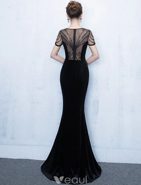 Elegant Havfrue Selskapskjoler 2017 Scoop Halsen Beaded Svart Kjole