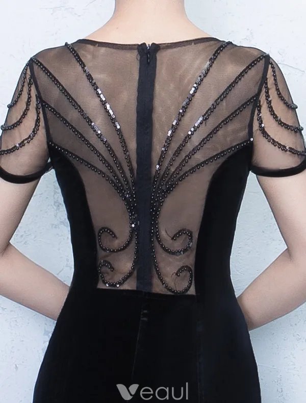 Elegant Havfrue Selskapskjoler 2017 Scoop Halsen Beaded Svart Kjole