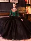 Stunning Prom Dresses 2017 Scoop Neck Dark Green Lace And Sequins With Black Tulle Puff Dress