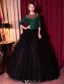 Stunning Prom Dresses 2017 Scoop Neck Dark Green Lace And Sequins With Black Tulle Puff Dress