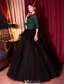 Stunning Prom Dresses 2017 Scoop Neck Dark Green Lace And Sequins With Black Tulle Puff Dress