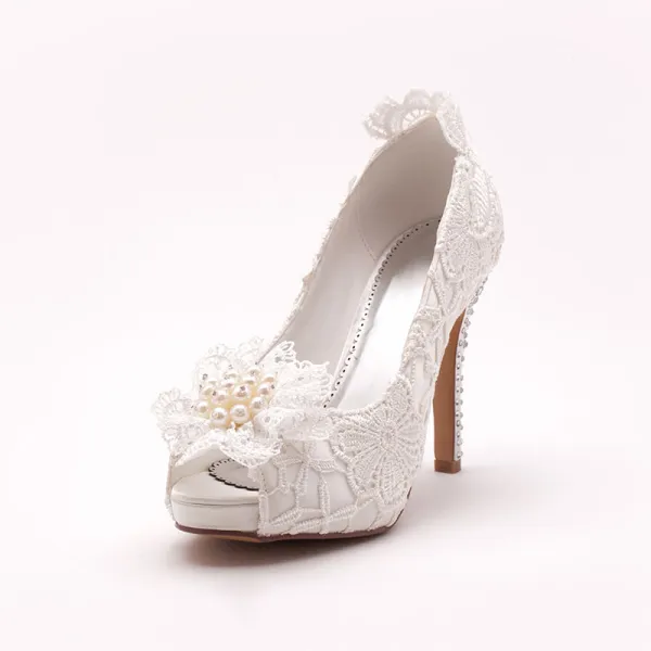 White Fish Head Lace Bridal Shoes / Wedding Shoes / Woman Shoes