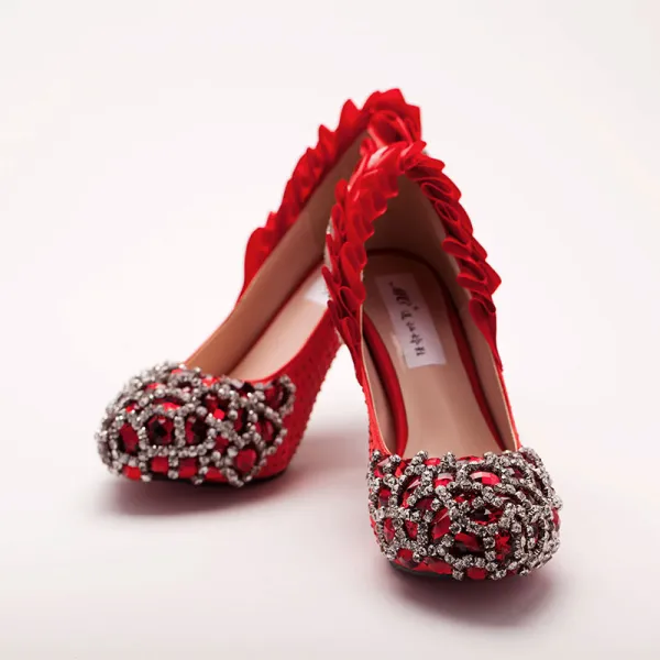 Handmade Rhinestone Red Bridal Shoes / Wedding Shoes / Woman Shoes