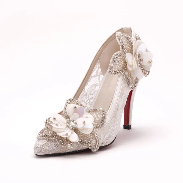 Handmade Lace Flower White Bridal Shoes / Wedding Shoes / Woman Shoes