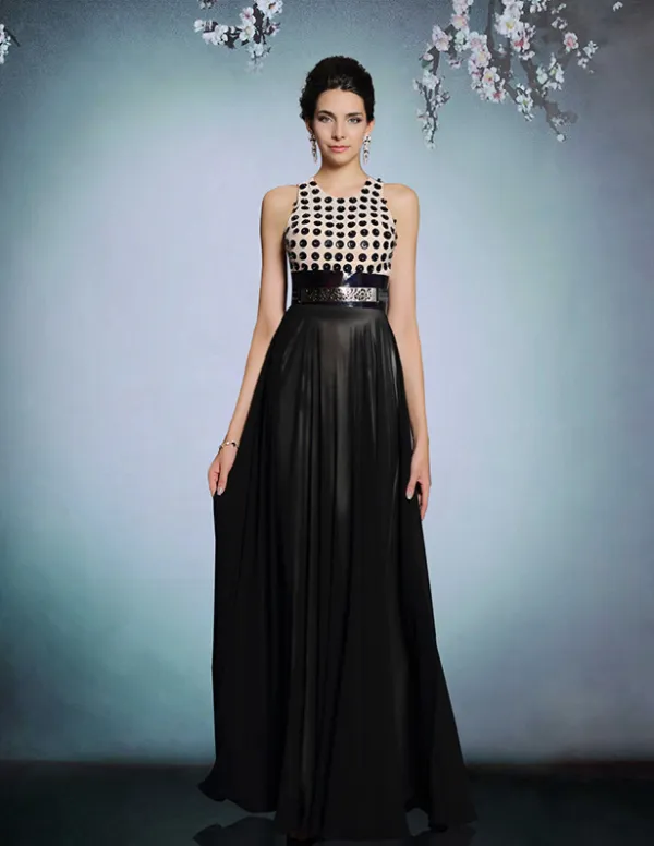 2015 Black Sequins Backless Long Evening Dress Party Dress