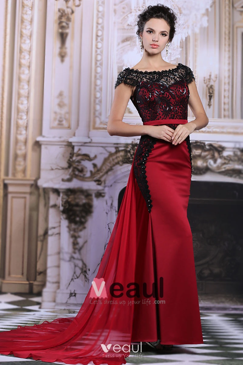 2015 Elegant Lace Beading Shoulders Red Evening Dress Mother Of The Bride  Dress