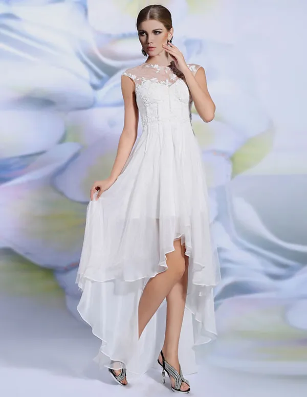 2015 Empire White Lace Asymmetrical Summer Cocktail Dress Party Dress