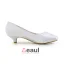 Elegante Spitse Neus Unieke Accessoires Ruche Witte Satijnen Kitten Heels Bruidsschoenen Trouwsschoenen