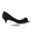 Vintage Peep Toe Zwart Satijn Kitten Heels Open Kant Bruidsschoenen Trouwsschoenen Met Strik