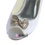Sparkly Peep Toe White Satin Kitten Heels Pumps Wedding Shoes With Rhinestone Bow