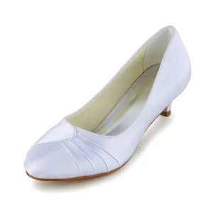 Proste Szpiczasty Nosek Wzburzyć Białe Satynowe Obcasy Buty Ślubne Pumps Kotek Ślub