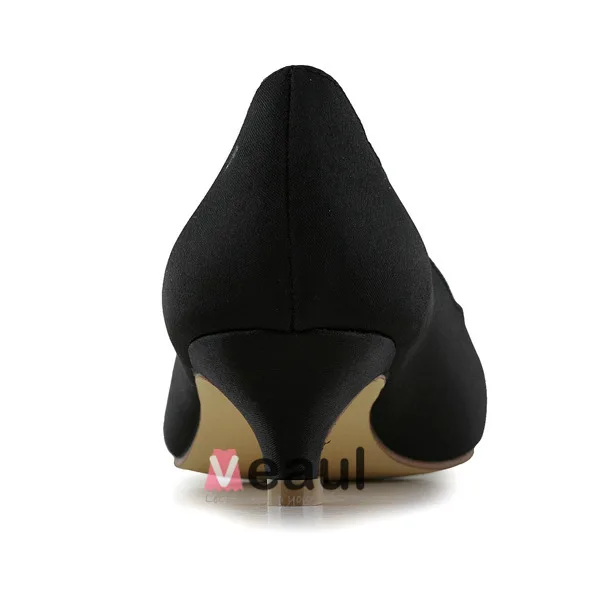 Chic Peep Toe Zwart Satijn Kitten Heels Pumps Schoenen Met Strass