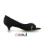 Chic Peep Toe Zwart Satijn Kitten Heels Pumps Schoenen Met Strass
