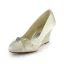 Princess Round Toe Mid Wedges Satin Pumps Wedding Shoes With Ruffle Bow