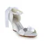 Elegant Open Toe Mid Wedges White Satin Sandals Bridal Wedding Shoes With Bow Rhinestone Pearl
