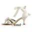Vacker Peep Toe Mitten Klackar Beige Satin Remsandaler Brudskor Bröllopsskor Med Blommor