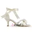 Vacker Peep Toe Mitten Klackar Beige Satin Remsandaler Brudskor Bröllopsskor Med Blommor